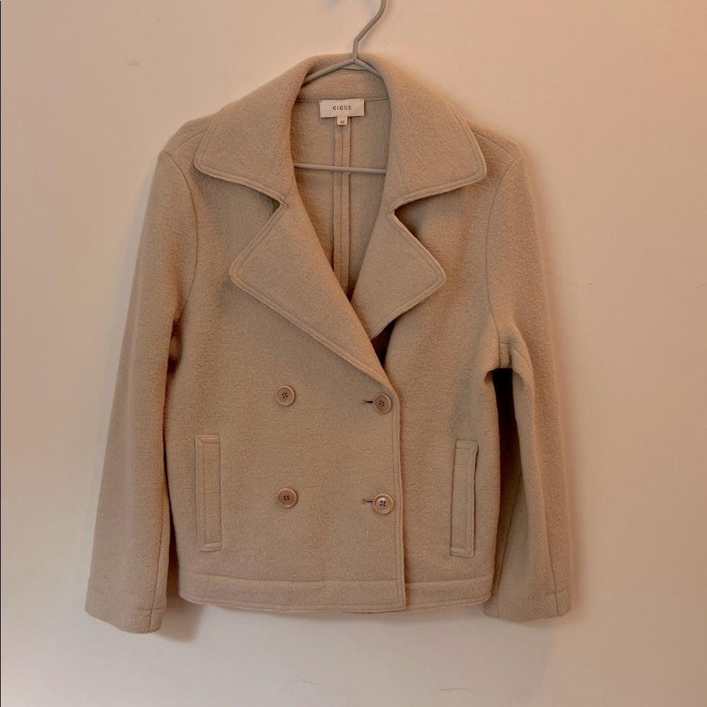 100% Virgin Wool pea coat by Gigue, size 42 or 21” pit to pit